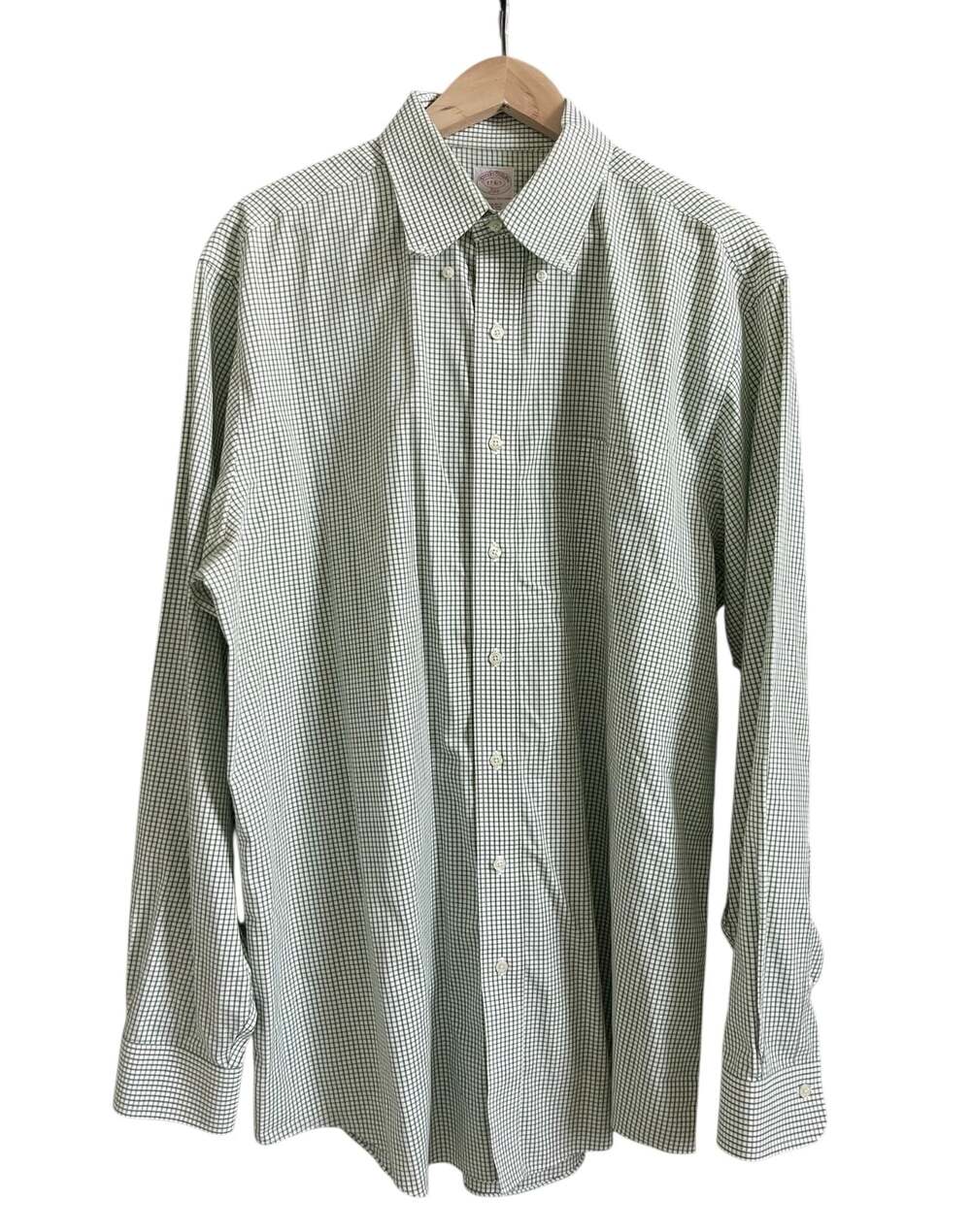 Brooks Brothers 346 Green Check Non-Iron Regular Fit Button Down Shirt 17 6/7
